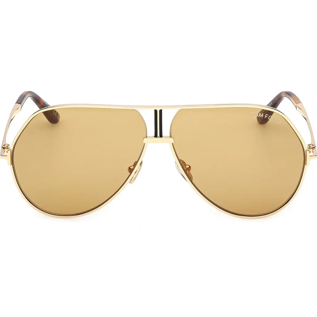 TOM FORD Rickie 63mm Oversize Navigator Sunglasses in Shiny Gold Havana /Vicuna at Nordstrom | Nordstrom