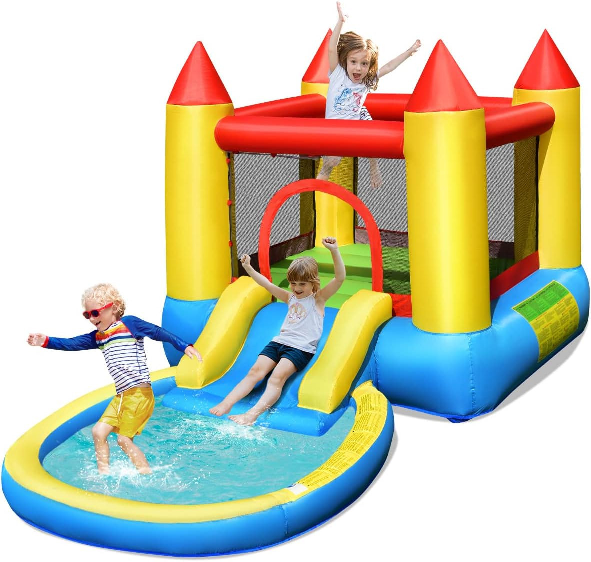 Costzon Inflatable Water Slide Bounce House with Ball Pit & Splash Pool, Bouncy Jump Castle for L... | Amazon (US)
