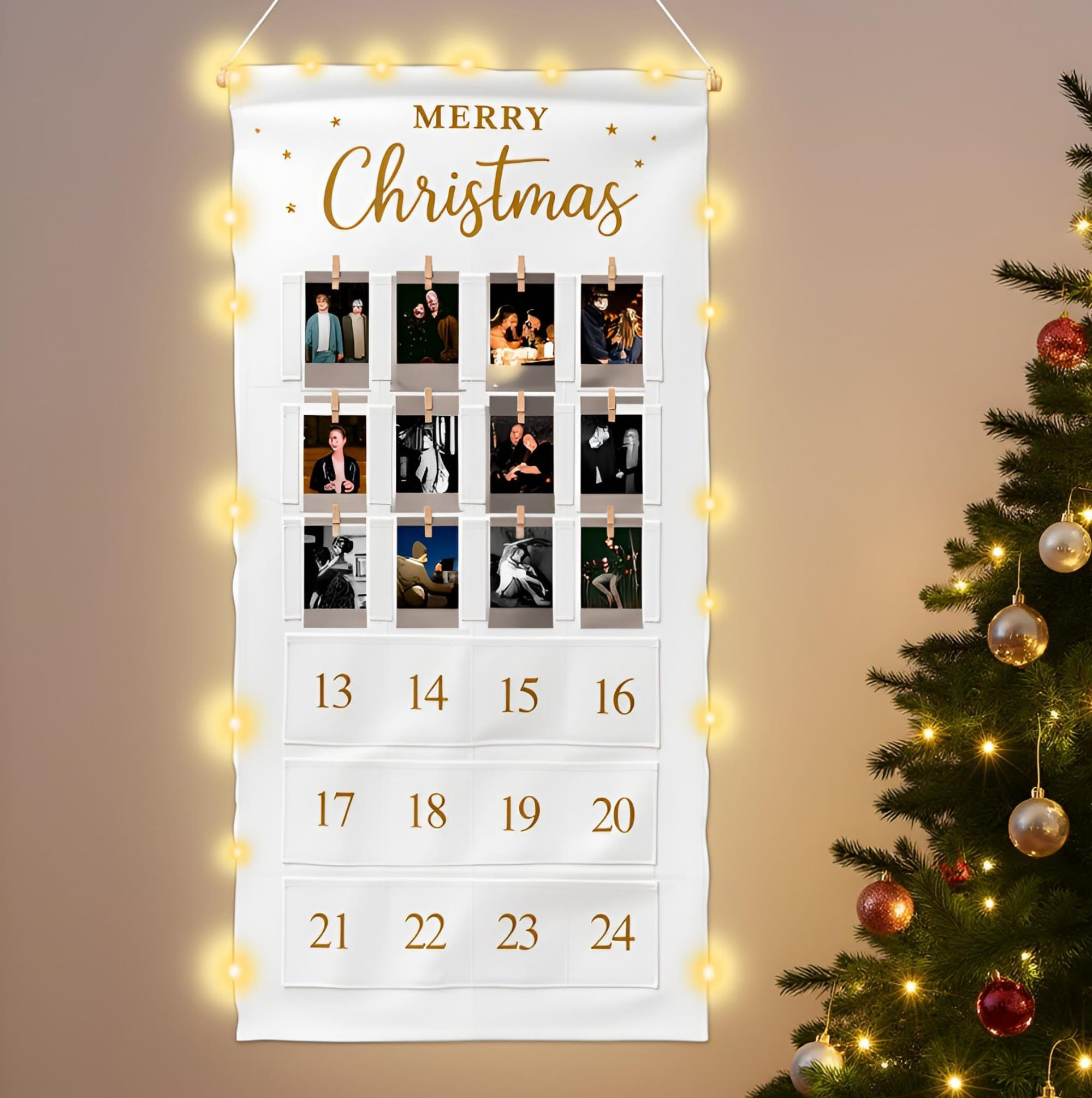 Christmas Picture Countdown Board Photo Advent Calendar with Pockets Reusable Photo-Display Colla... | Amazon (US)
