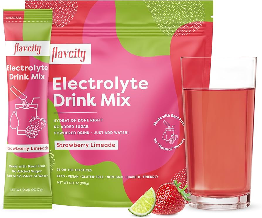 Amazon.com: FlavCity Strawberry Limeade Electrolytes Drink Mix, 28 On-The-Go Stick Packs - Health... | Amazon (US)