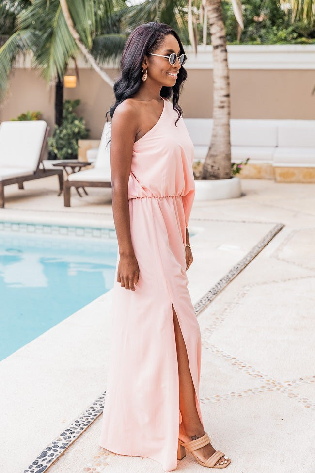 Found My Forever Blush One Shoulder Maxi Dress | The Pink Lily Boutique