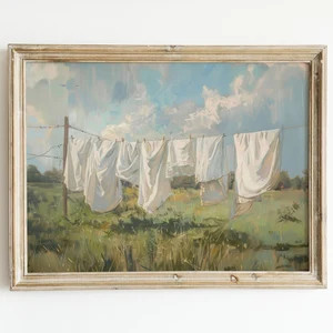 Vintage Laundry Room Art Download, Clothesline Oil Painting, Digital Printable Wall Decor, Rustic... | Etsy (US)
