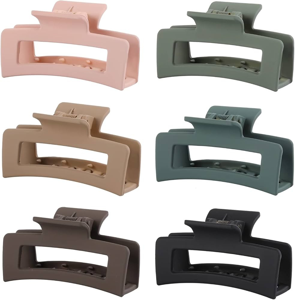 6 Pack Square Claw Clips for Women Girls, 3.5" Medium Non-slip Rectangular Matte Claws Strong Jum... | Amazon (US)
