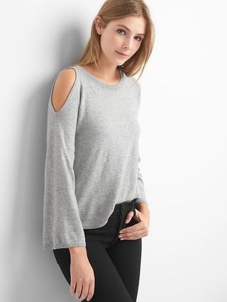 Gap Womens A-Line Cold Shoulder Pullover Heather Grey Size L Tall | Gap US