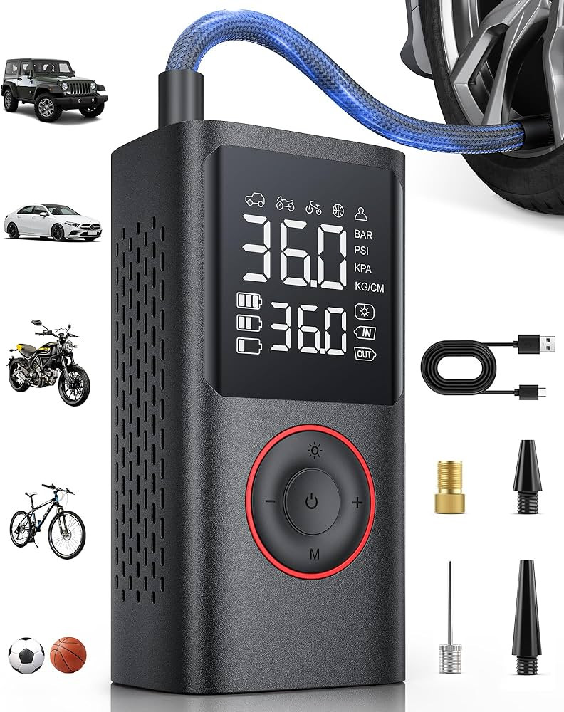 Tire Inflator Portable Air Compressor, 150 PSI Cordless Bike Pump, Air Pump for Auto, Motorcycle,... | Amazon (US)