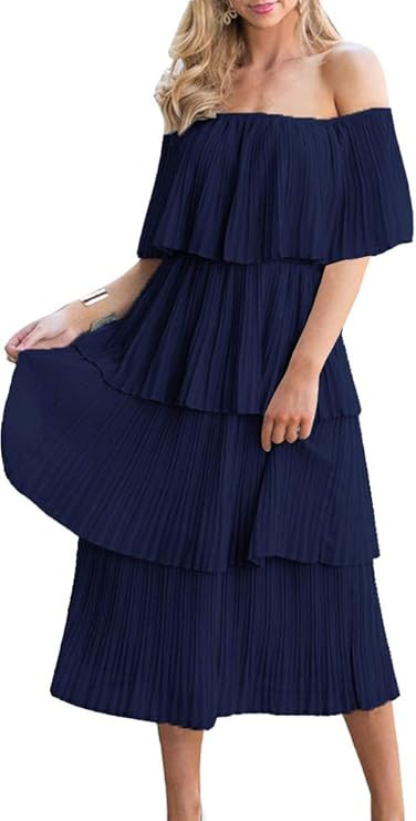 ETCYY Women's Off The Shoulder Ruffles Summer Loose Casual Chiffon Long Party Beach Maxi Dress ... | Amazon (US)