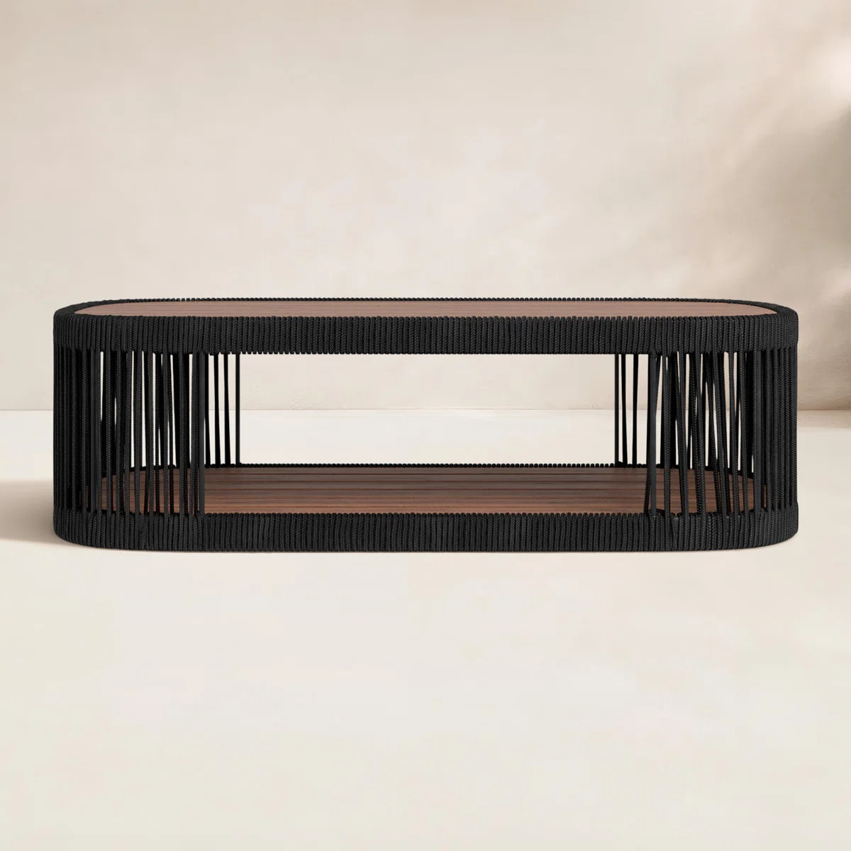 Aniston 47" W Oval Teak Wood Outdoor Coffee Table with Shelf | Wayfair North America