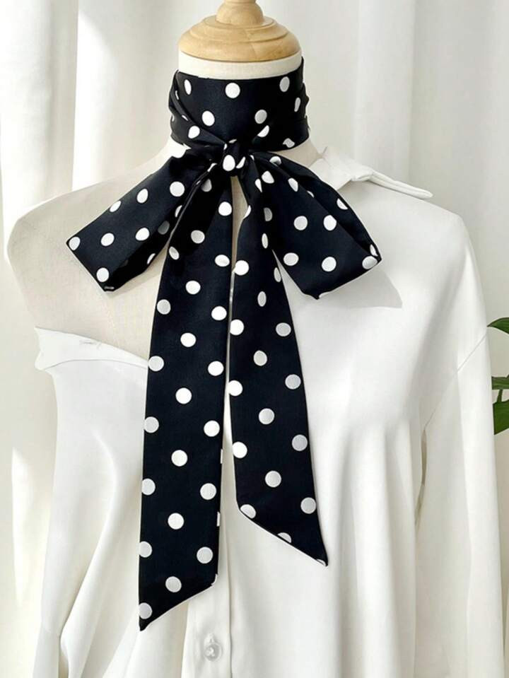 1pc Women Bandana Polka Dot Narrow Long Scarf, Pointed End, Versatile For Tying On Bags, Shirts, ... | SHEIN