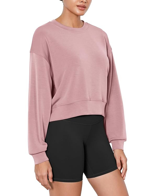 ODODOS Modal Soft Long Sleeve Cropped Sweatshirts for Women Oversized Crew Neck Pullover Crop Top | Amazon (US)