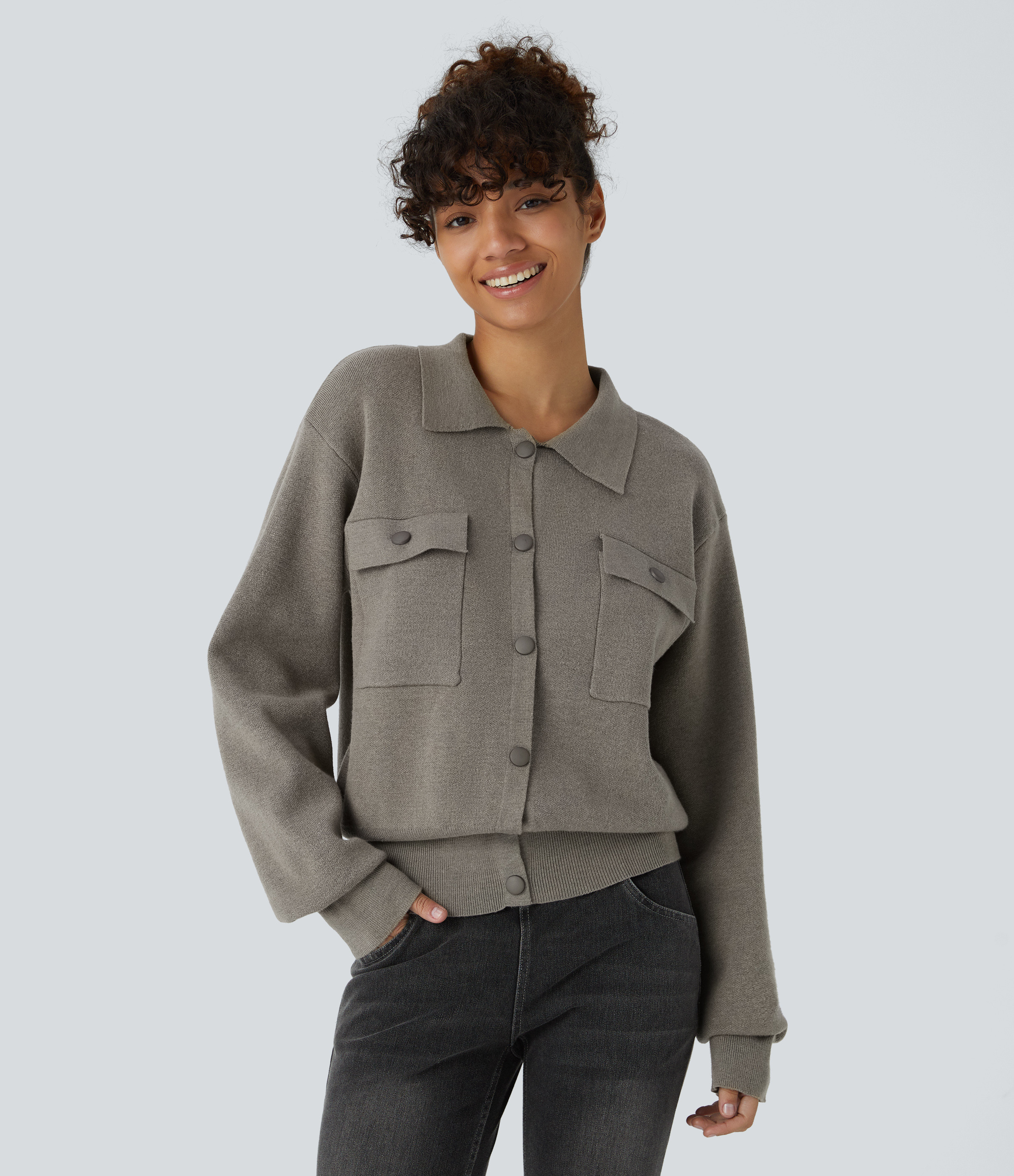 Pocket Long Sleeve Casual Sweater | HALARA