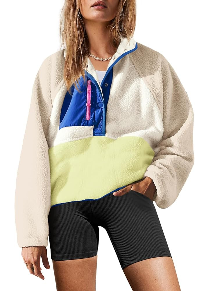 Yanekop Womens Fuzzy Fleece Pullover Sherpa Sweatshirt Long Sleeve Button Down Sweater Winter Fle... | Amazon (US)