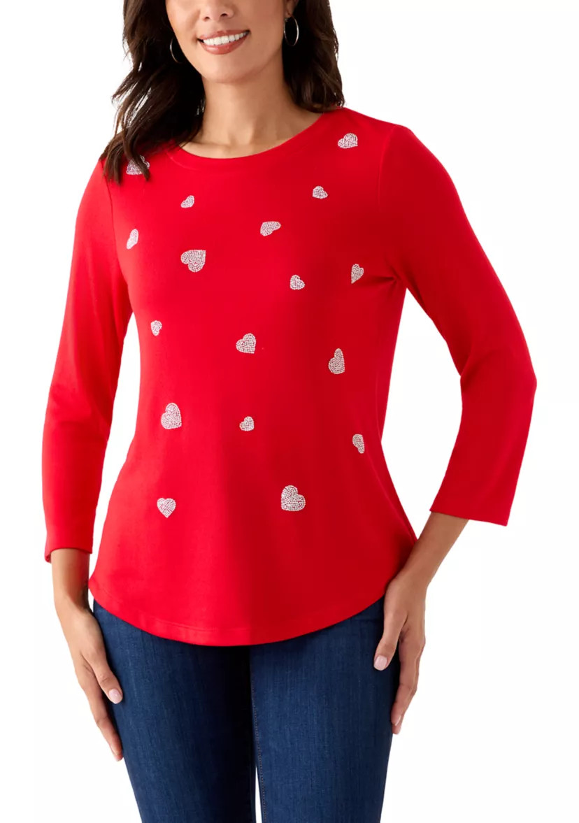 Kim Rogers®Women's 3/4 Sleeve Heart Detail T-Shirt | Belk