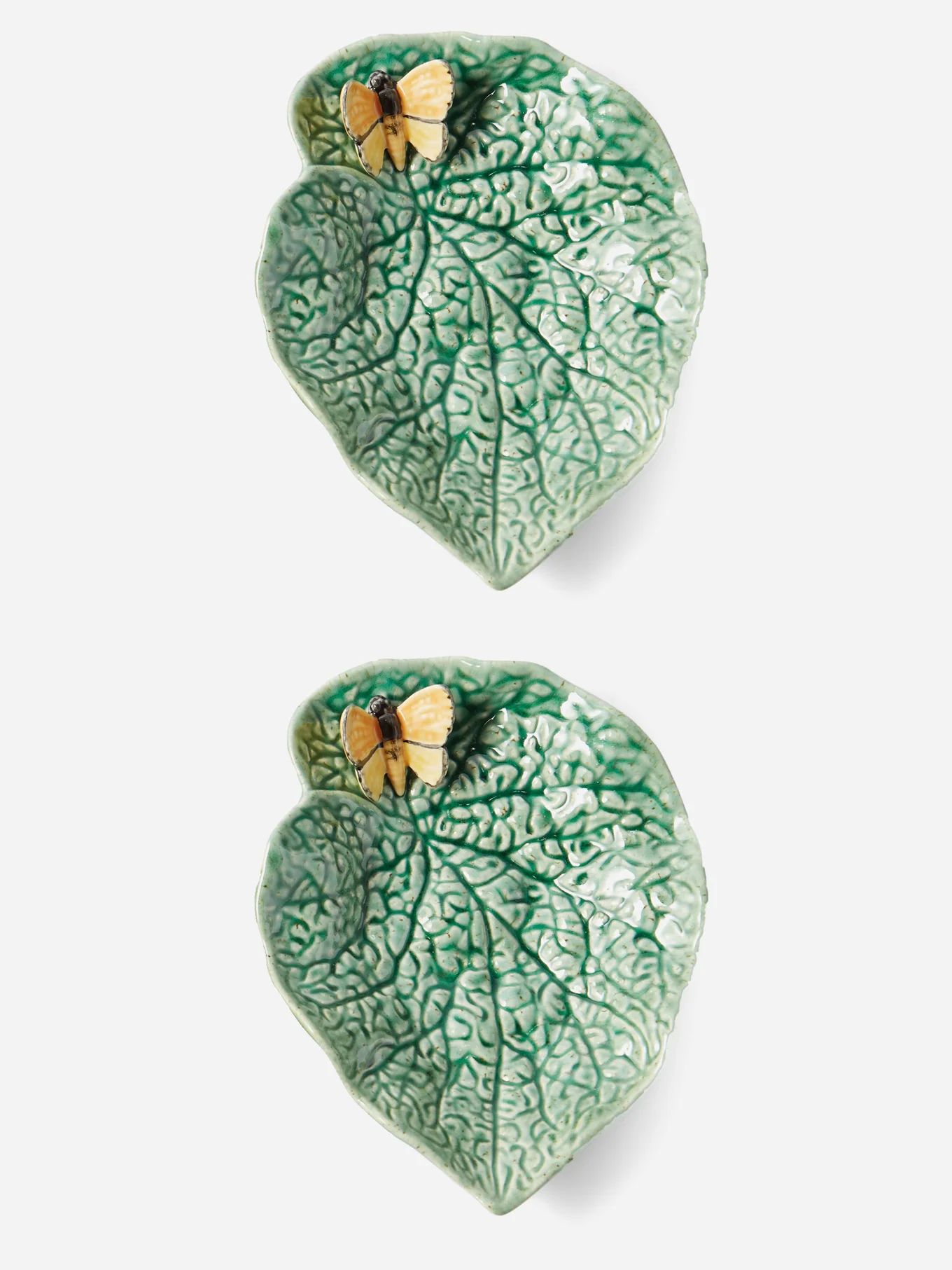 Set of two Begonia leaf and butterfly plates | Bordallo Pinheiro | Matches (US)