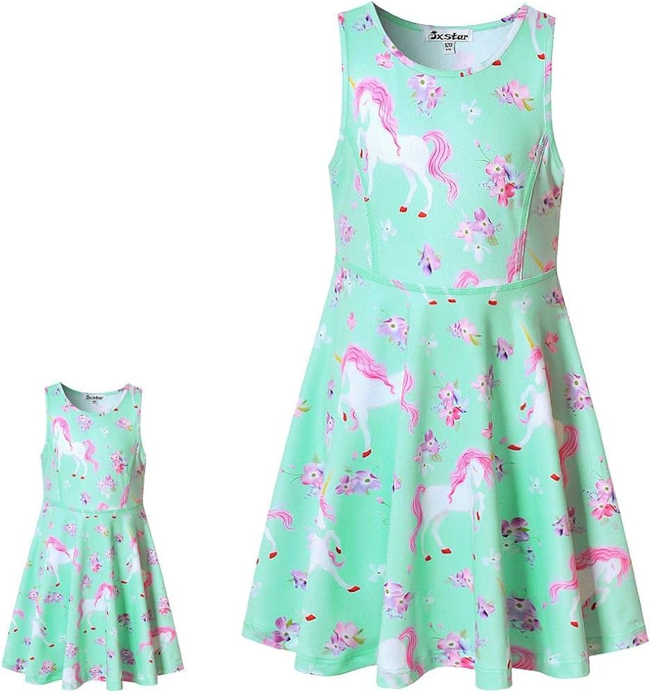 Jxstar Matching Girls & Doll Flower Dresses Sleeveless Summer 18" Dolls Clothes | Amazon (US)