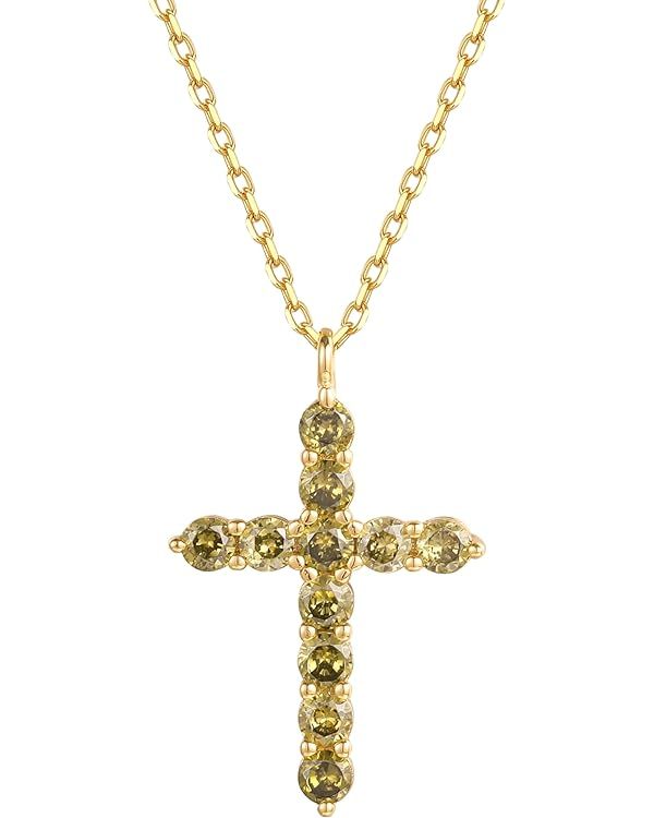 S.Leaf Cross Necklace for Women Cross Chain Sterling Silver Cross Cubic Zirconia Necklace Gold Cr... | Amazon (US)