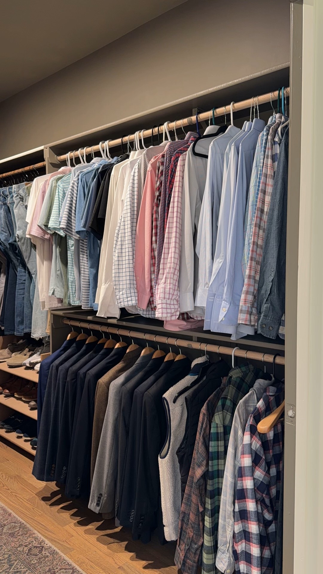 Closet organization! Slim line wood hangers bc I’m over felt hangers. The hook always breaks and they’re flimsy 

#LTKmomlife #LTKHome #LTKdayinmylife