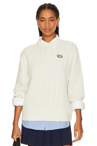 Beverly Hills x REVOLVE Cable Crew Neck Sweater in Ivory from Revolve.com | Revolve Clothing (Global)