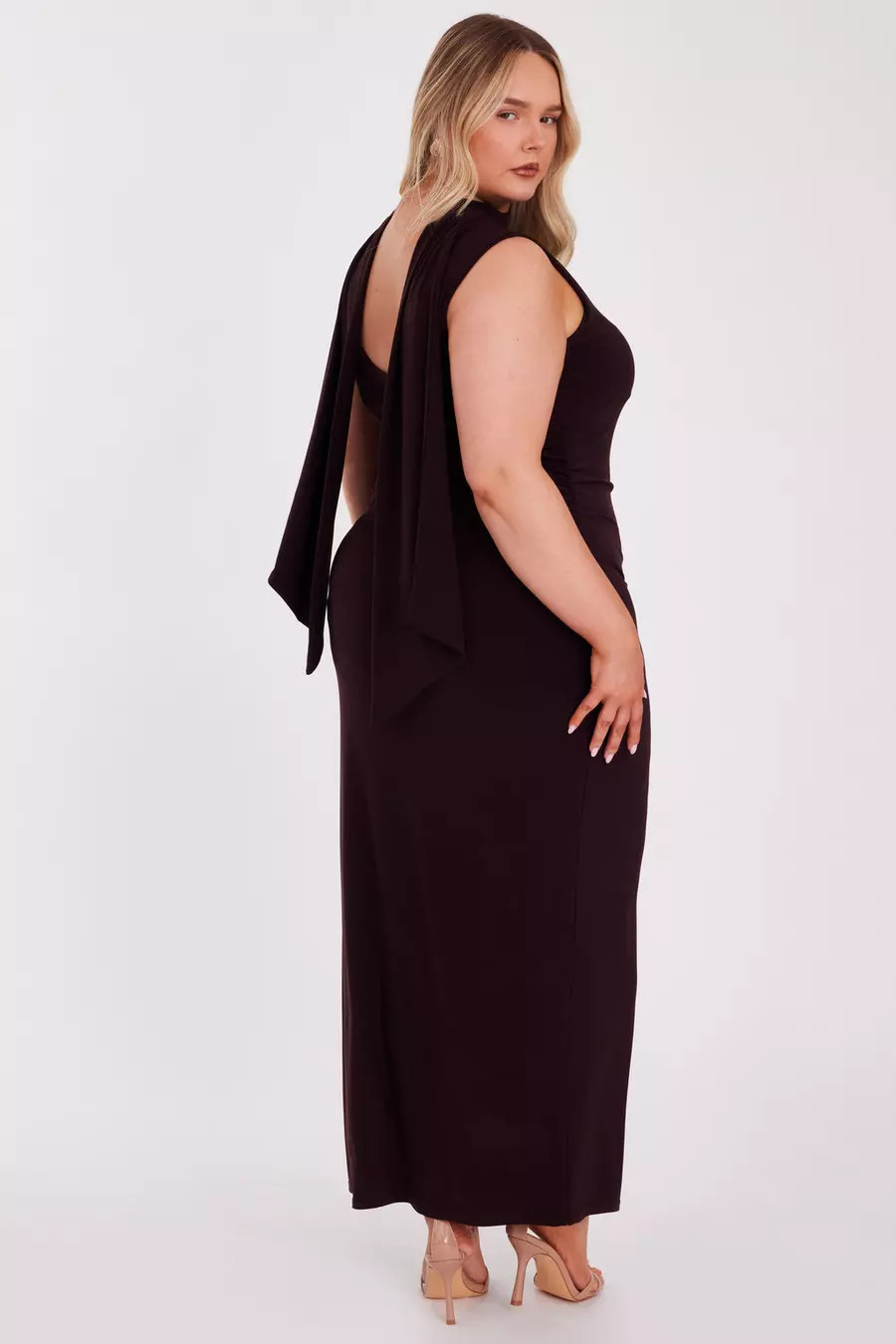 Home/Party/Brown Scarf Detail Midaxi Dress | Quiz Clothing