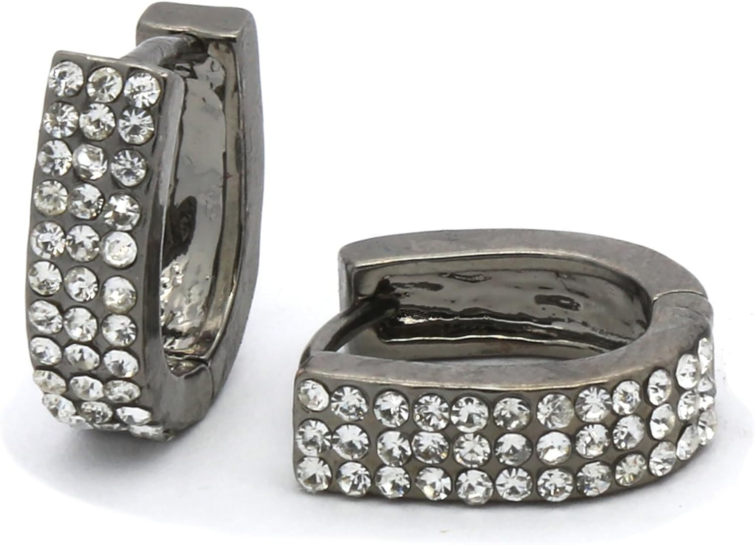 L & L Nation 2 Rows Gun Hematite Tone Hoop Huggie Earrings Leverback Hinge 18mm | Amazon (US)