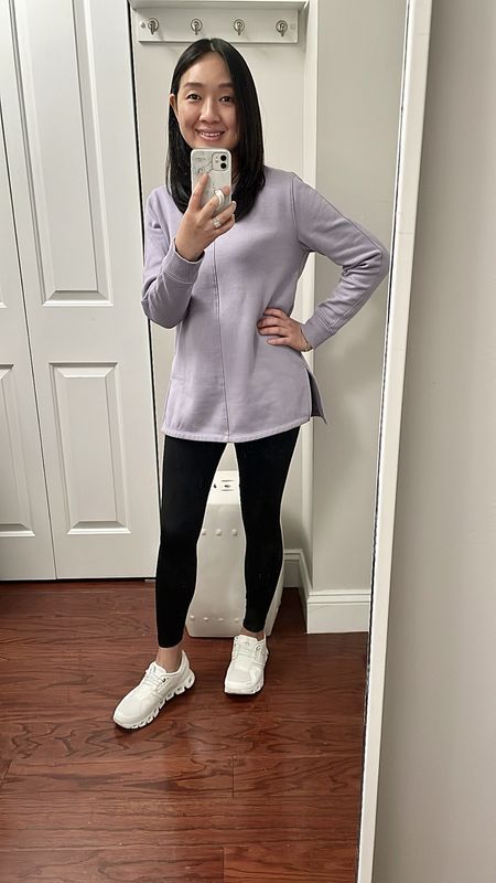 I took this tunic length sweatshirt in size S. I'm 5' 2.5 and 110 pounds. It's a loose fit on me. I also have it in white.

#LTKfindsunder50 #LTKSeasonal #LTKover40