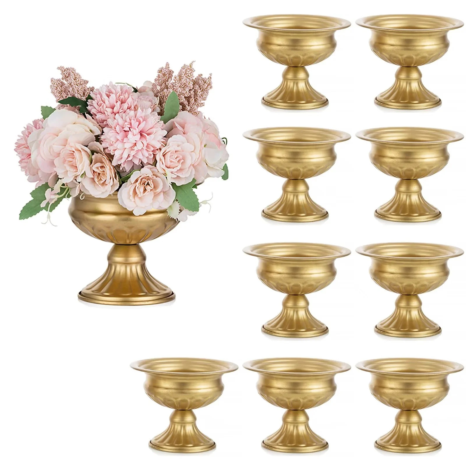 Gold Metal Vases for Table Centerpieces 5" Mini Compote Pedestal Vase Set of 10 | Walmart (US)