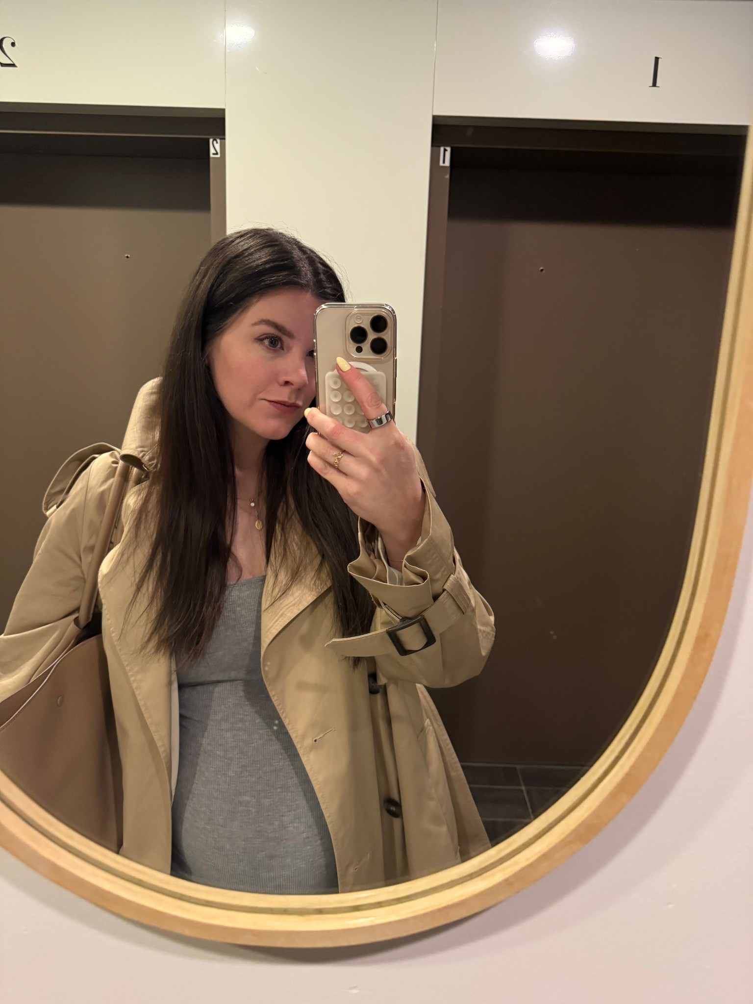 Stretchy maternity dresses are the BEST. Maternity dress, pregnancy outfit, trench coat, grey dress 

#LTKBump