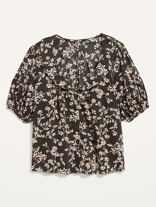 Puff-Sleeve Floral-Print Peter Pan Collar Shirt for Women | Old Navy (US)