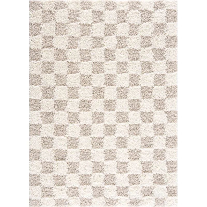 Atiran Checkered Plush Pilke Beige/Gray Area Rug | Wayfair North America