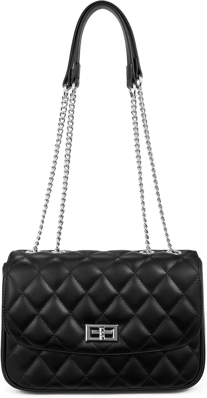 Telena Quilted Crossbody Bag Vegan Leather Trendy Shoulder Bag for Women with Chain Strap Clutch ... | Amazon (US)