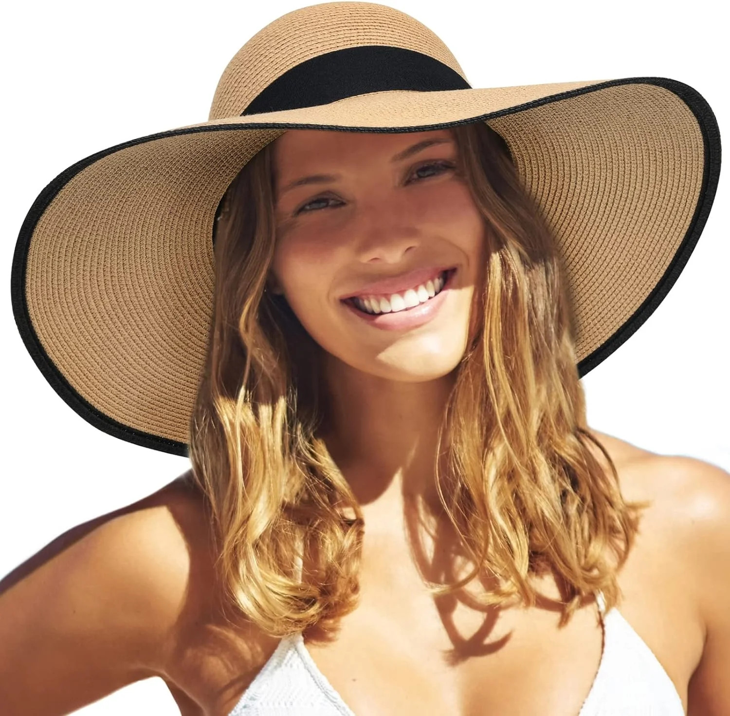 Womens Sun Straw Hat Wide Brim UPF 50 Summer Hat Foldable Roll up Floppy Beach Hats for Women | Walmart (US)
