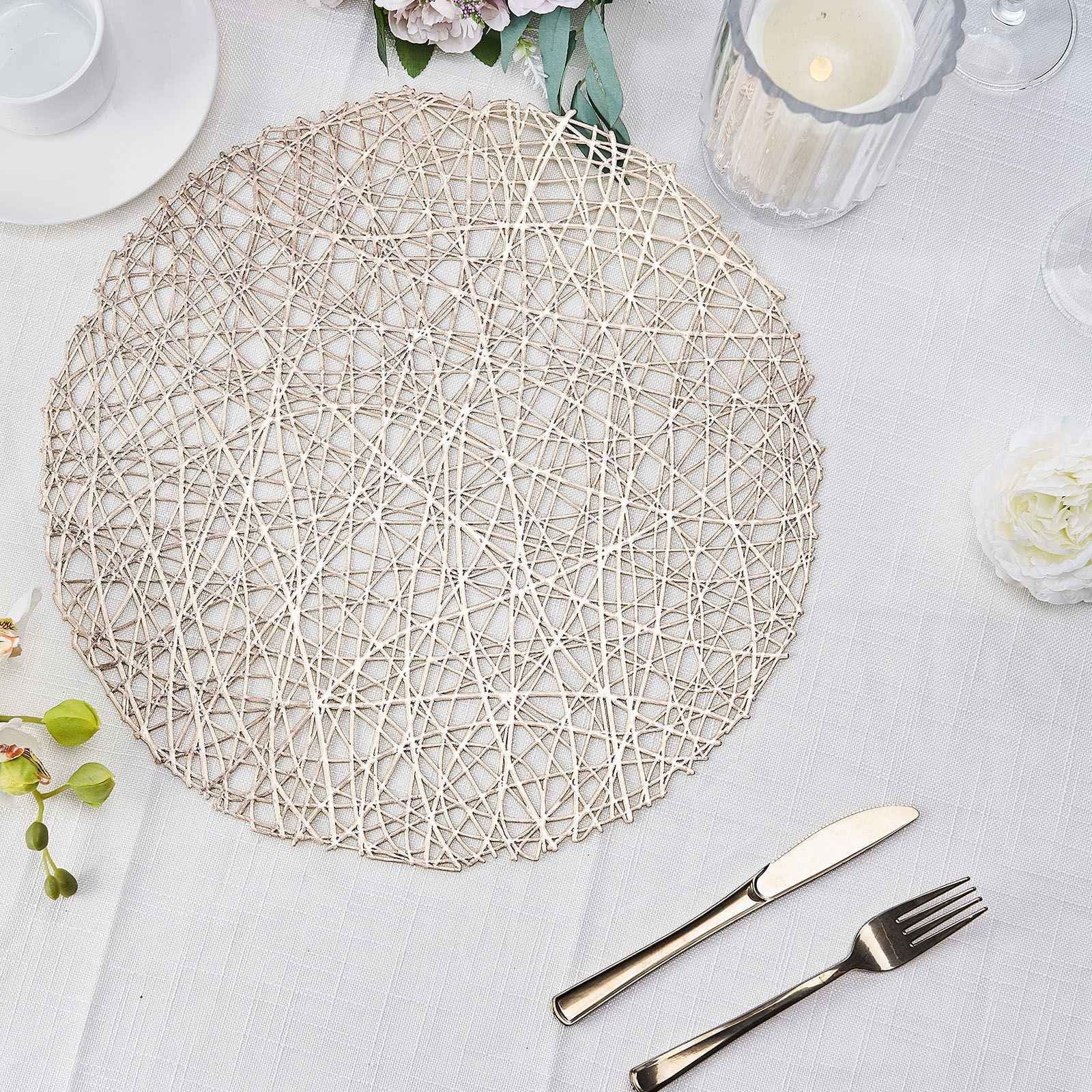 Efavormart 6 Pack 15" Champagne Round Woven Vinyl Placemats Non Slip Dining Table Placemats For W... | Walmart (US)