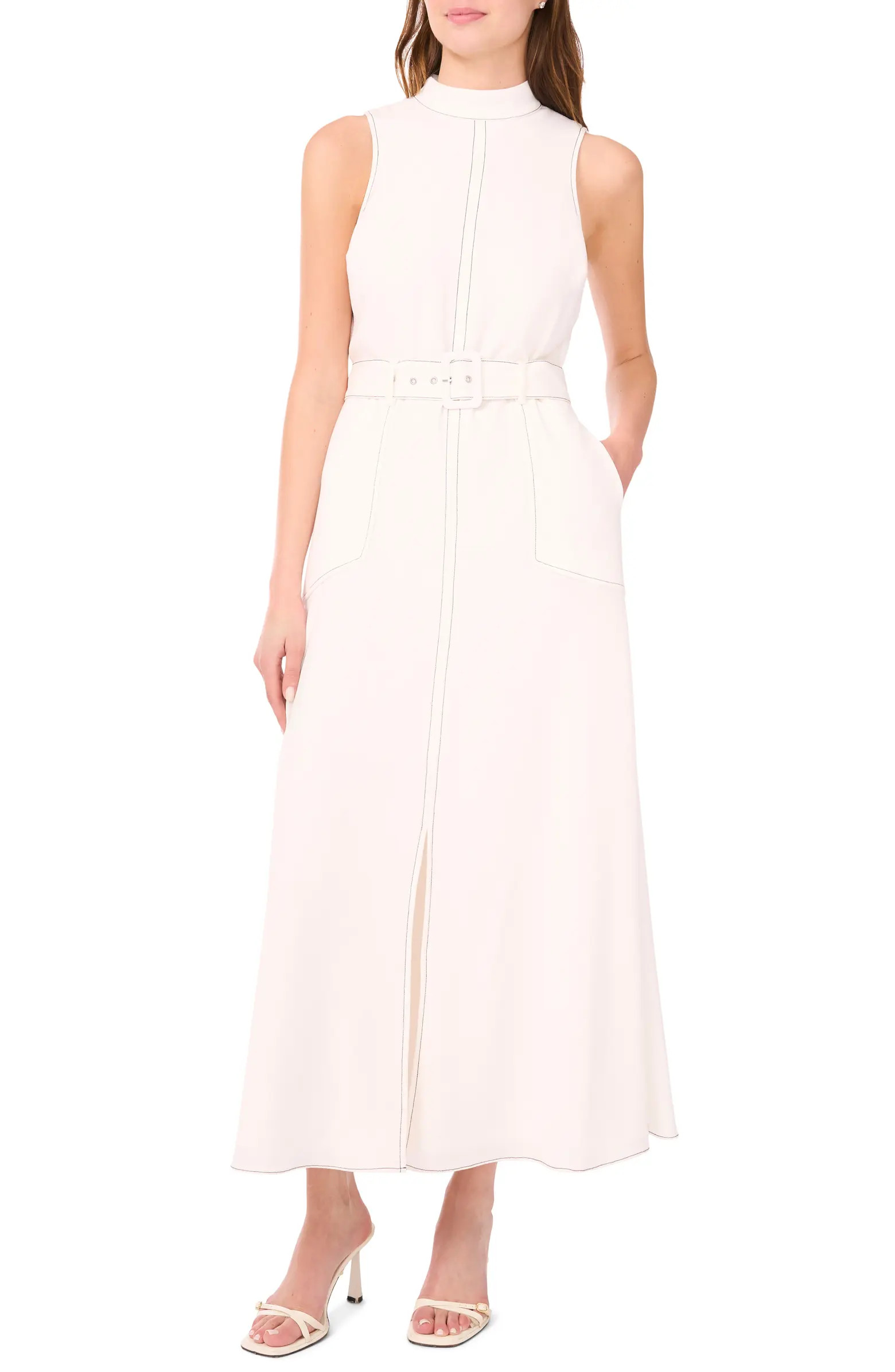 Halogen® Topstitched Mock Neck Midi Dress | Nordstrom | Nordstrom