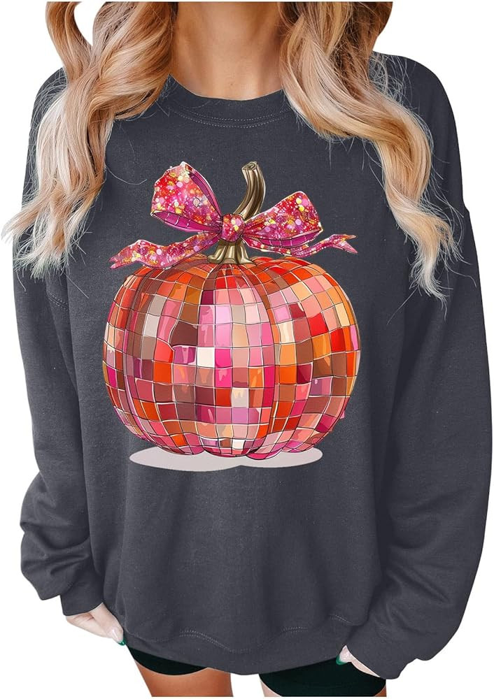 Thanksgiving Sweatshirts for Women 2024 Pumpkin Print Crew Neck Long Sleeve Pullover Trendy Winte... | Amazon (US)