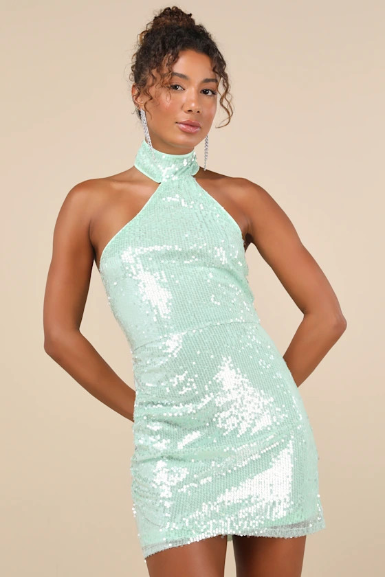 Sensational Purpose Mint Sequin Halter Tulip Mini Dress | Lulus