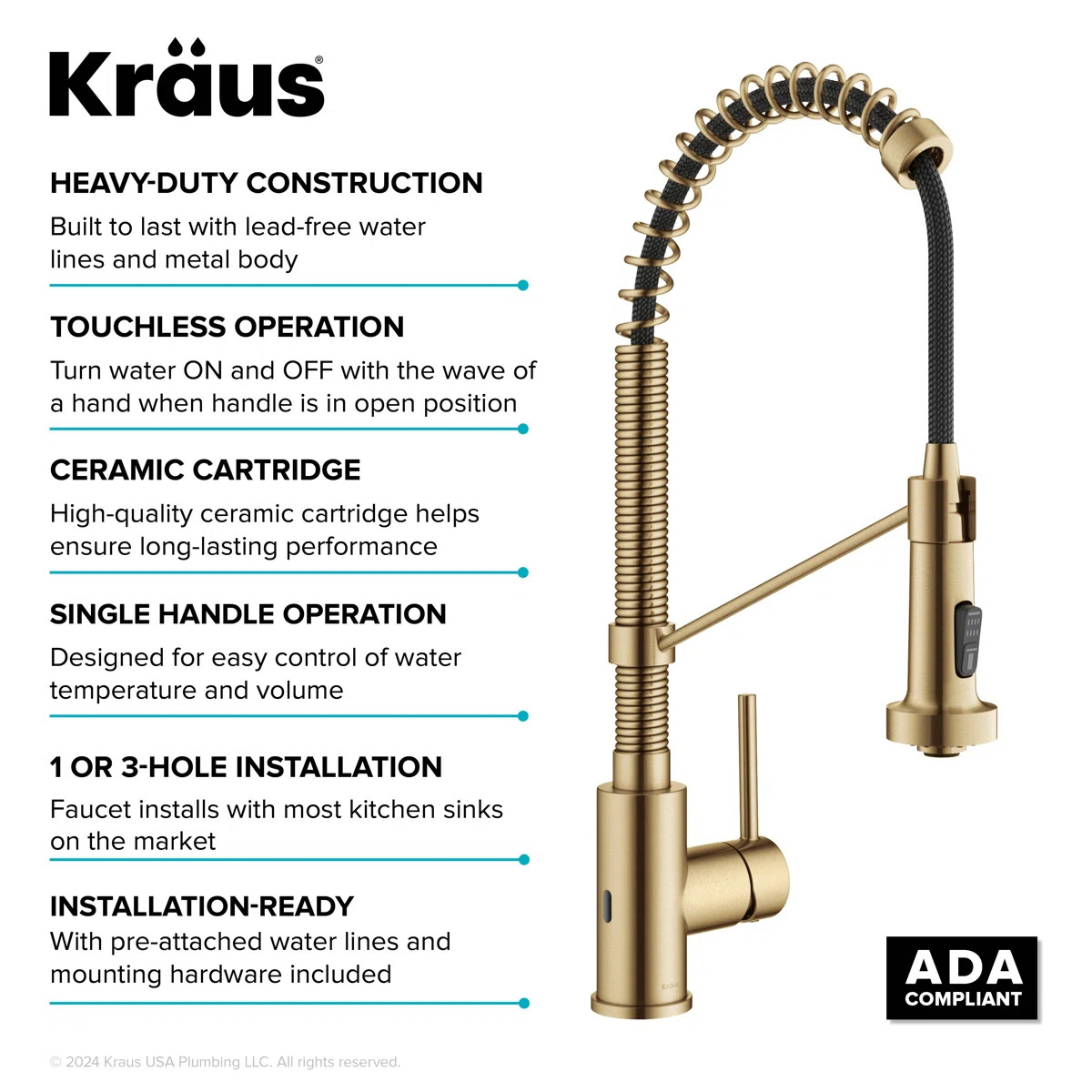 Kraus Bolden Touchless Sensor Commercial Style 2-Function Single Handle Pull-Down Kitchen Faucet ... | Wayfair North America