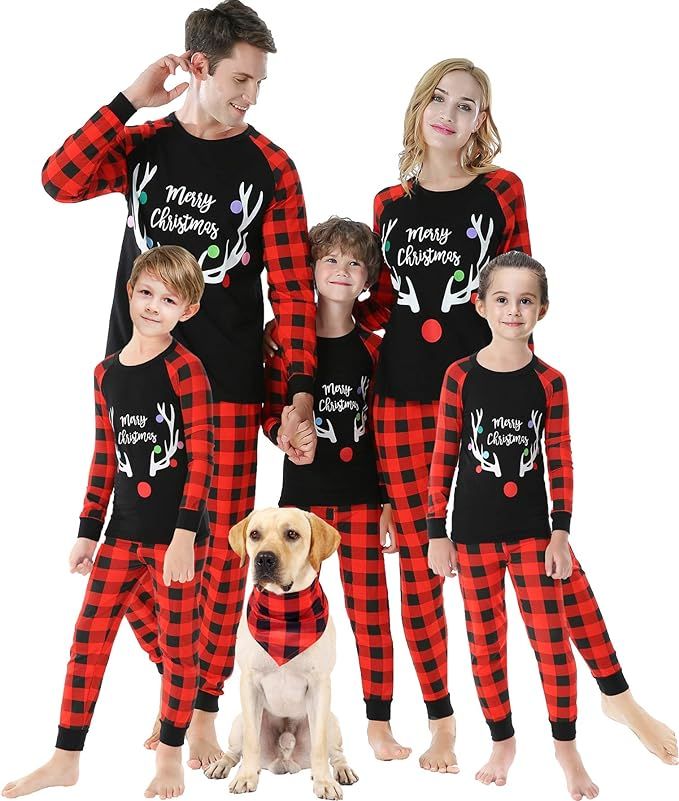 Family Matching Christmas Pajamas Women Cotton Jammies Men Clothes Sleepwear Long Sleeve Pjs | Amazon (US)