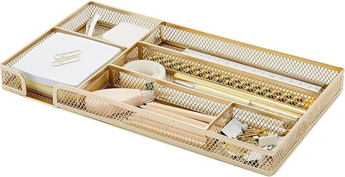 Annova Desk Drawer Organizer Tray for Office Organization - Metal Mesh - Storage Tray with Divide... | Amazon (US)