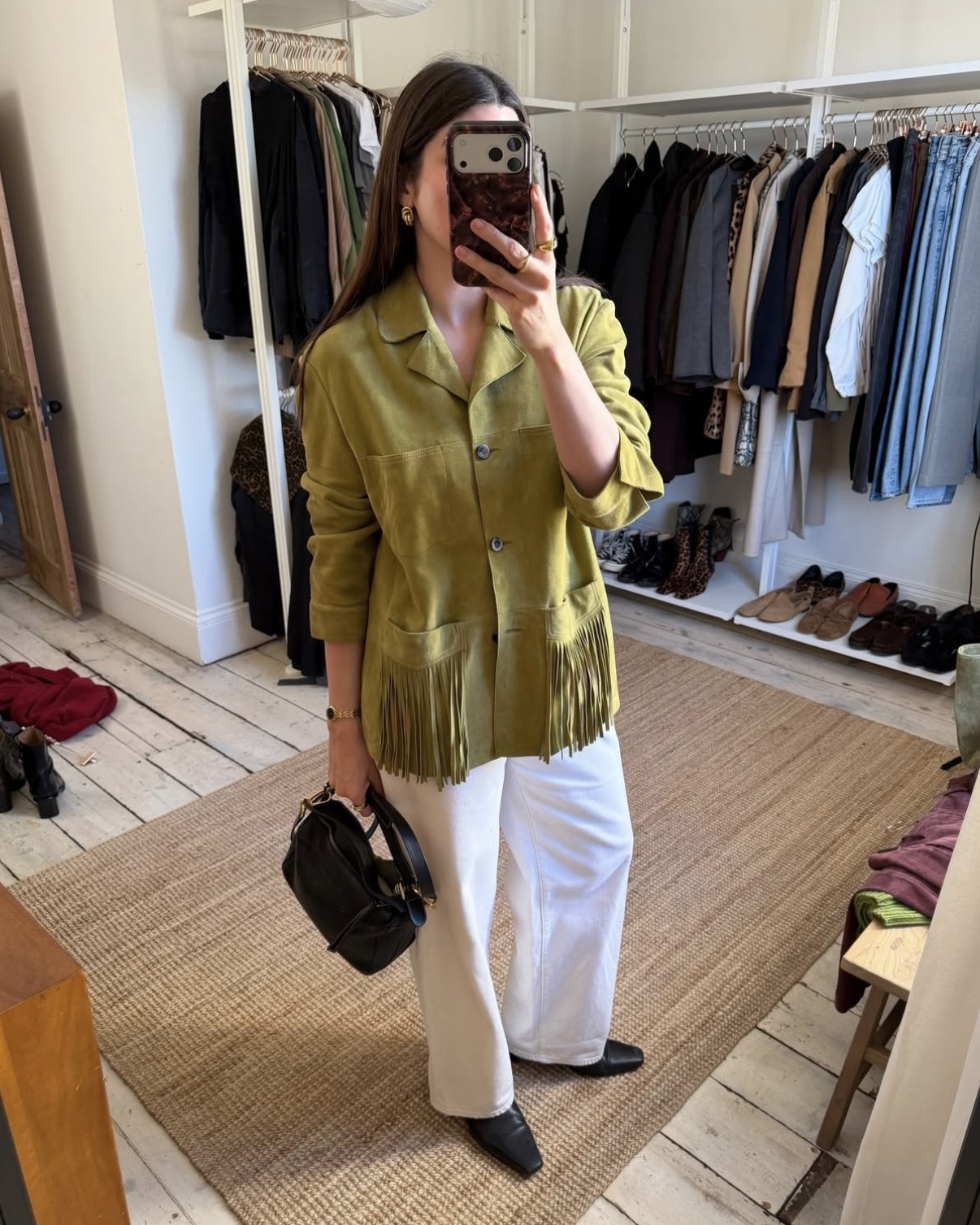 Adding colour to a neutral wardrobe with one of my favourite pops of green, this tassle suede jacket from Whistles 

 #LTKwinter #LTKstyletip