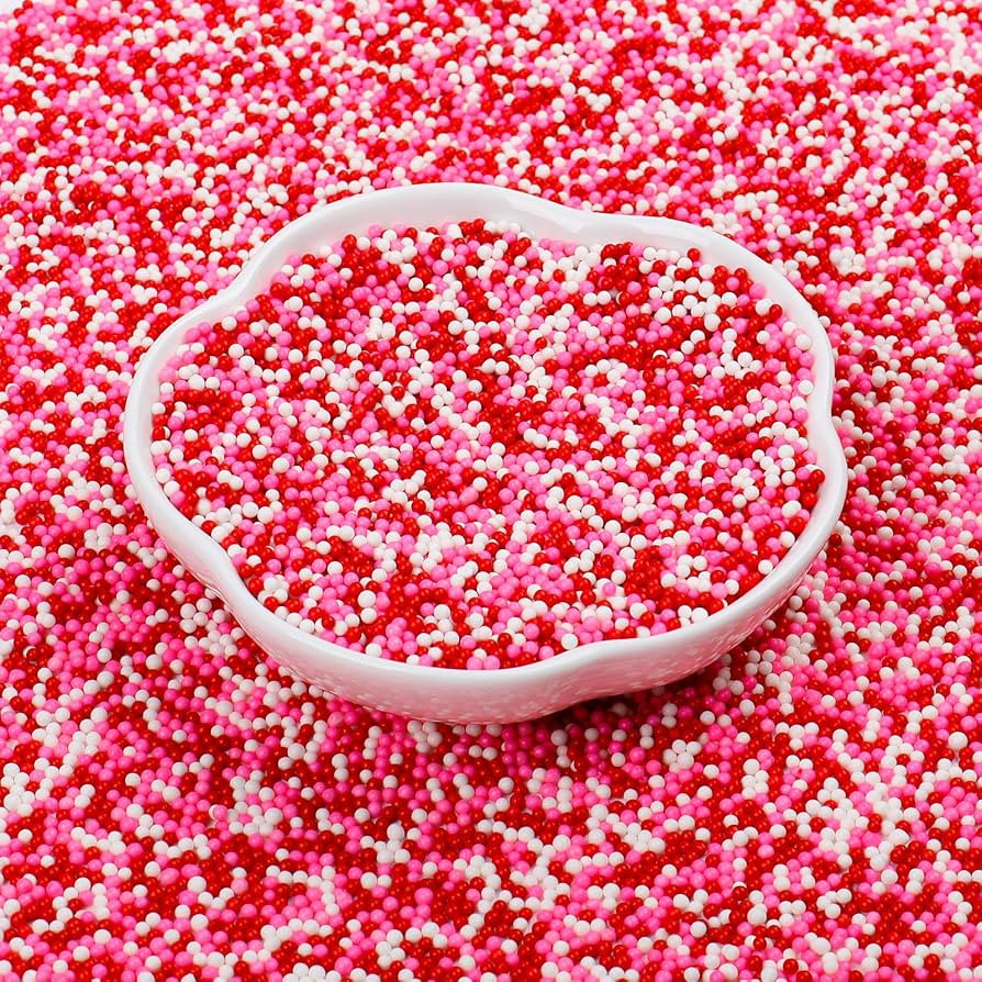 Valentine Nonpareils Sprinkles - 2mm Red Pink White Mini Edible Pearls, White Pink Sprinkles for ... | Amazon (US)