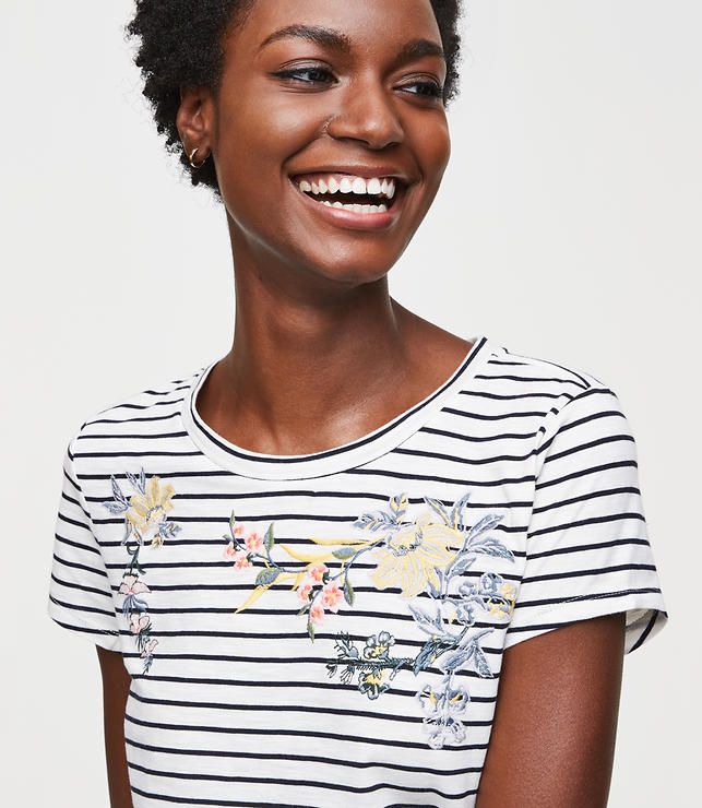 Floral Embroidered Stripe Vintage Soft Tee | LOFT