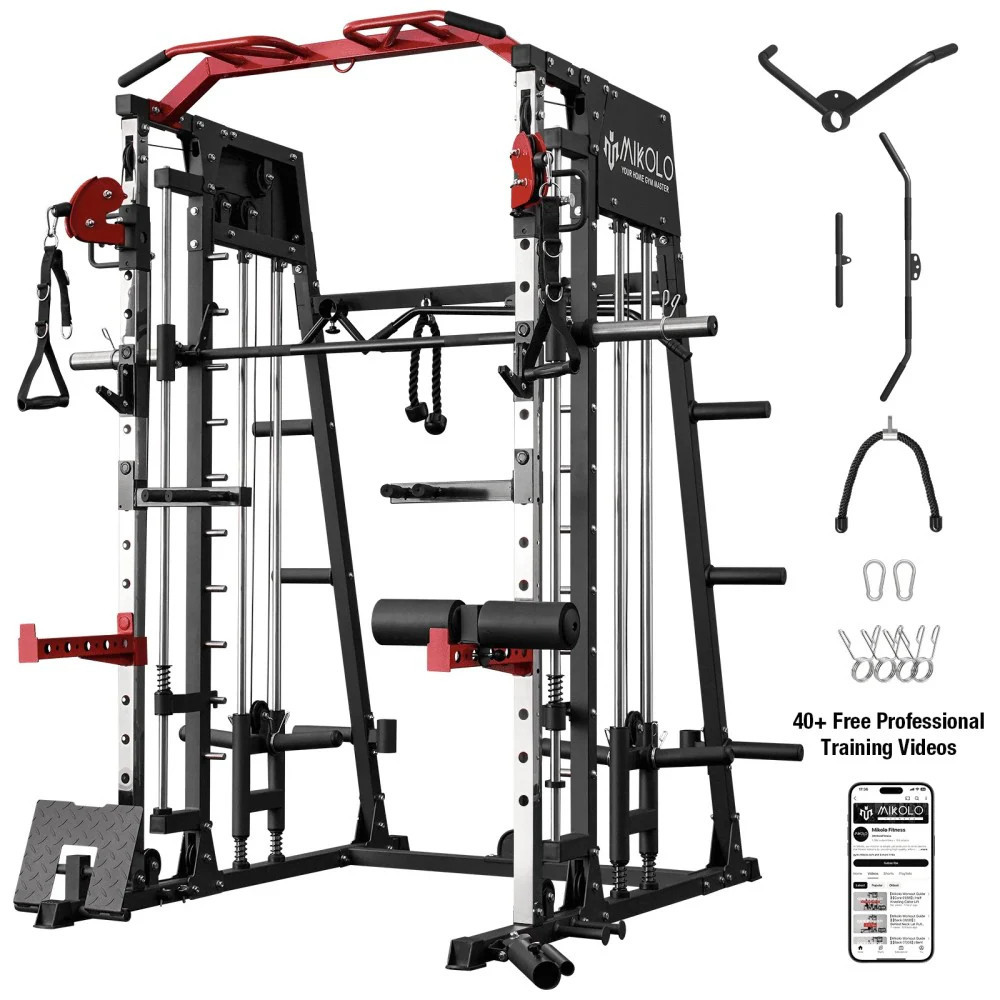 Mikolo Smith Machine Home Gym- 2200 lbs Power Rack Cage with Cable Crossover-Barbell Holders and Other Attachments- Total Body Strength Training Cage | Lowe's