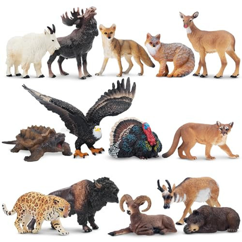Toymany 14PCS Mini North American Forest Animals Figurines, Realistic Jungle Animal Toys Includes Elk Pronghorn Jaguar Gey Fox for Kids Adults Toddlers | Amazon (US)