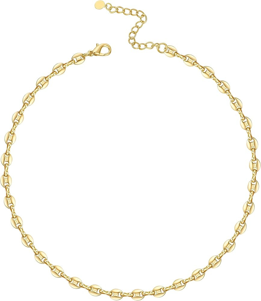 14K Gold / Silver Plated Chain Choker Necklace 5MM Flat Snake Chain Herringbone Necklace Thick Ch... | Amazon (US)