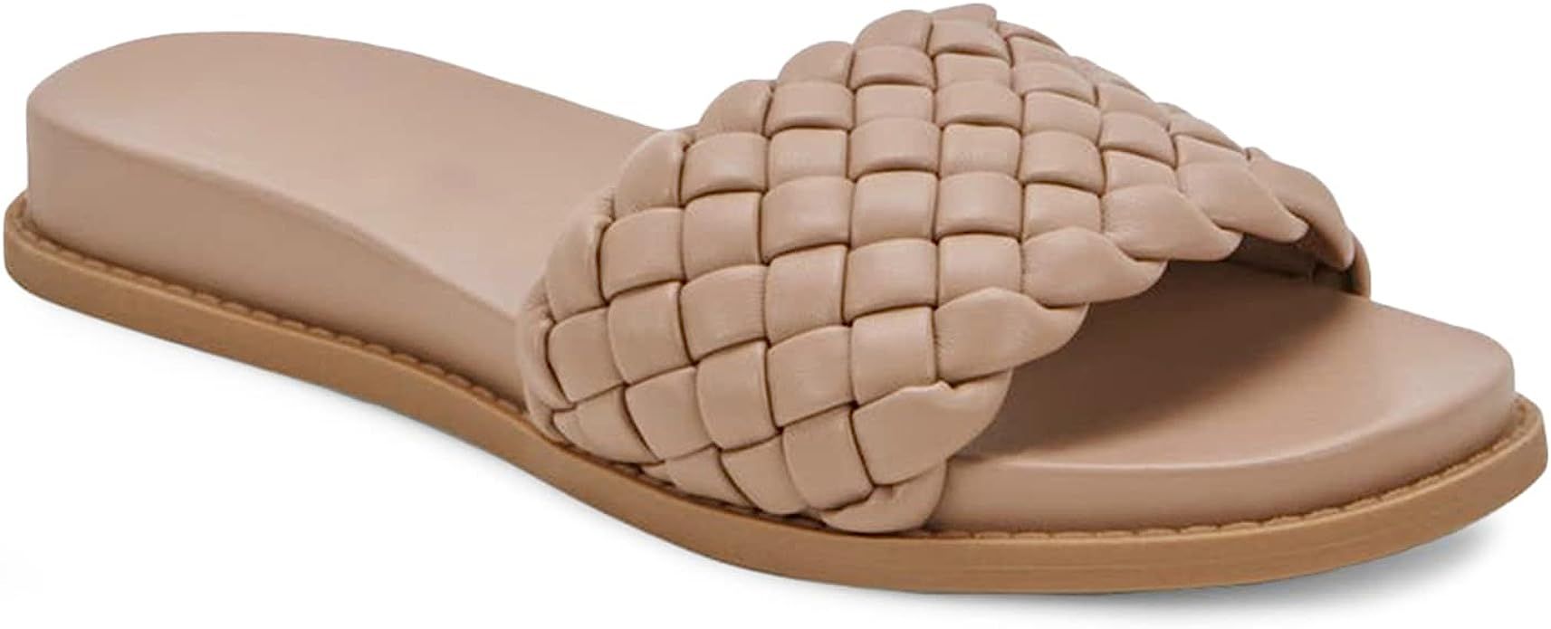 gihubafuil Women’s Flat Sandals Fashion Round Open Toe Braided Strap Beach Slip On Slides Casua... | Amazon (US)