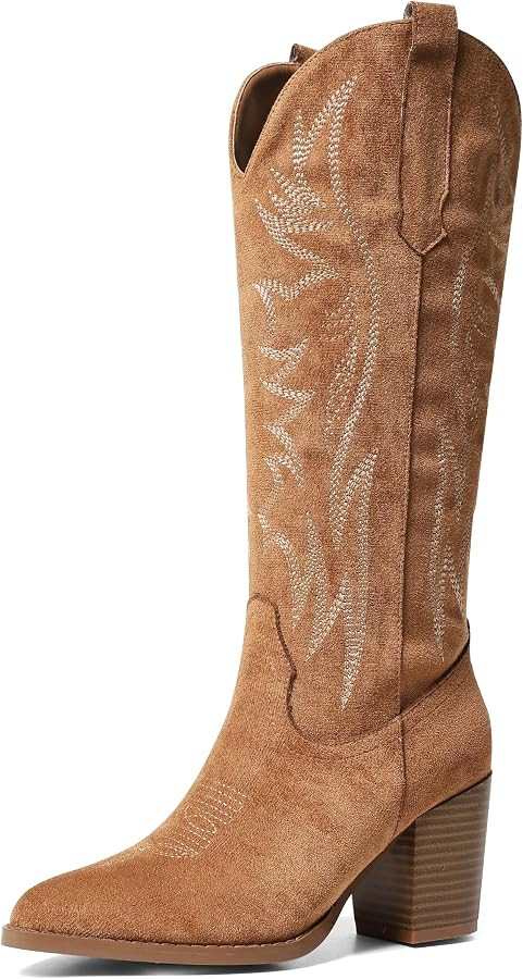 AOSPHIRAYLIAN Womens Knee High Boots for Women Pointed Toe Cowboy Cowgirl Boots with Embroidery P... | Amazon (US)