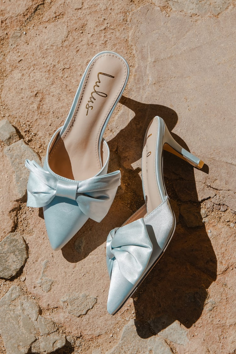 Lyle Light Blue Satin Pointed-Toe Mules | Lulus