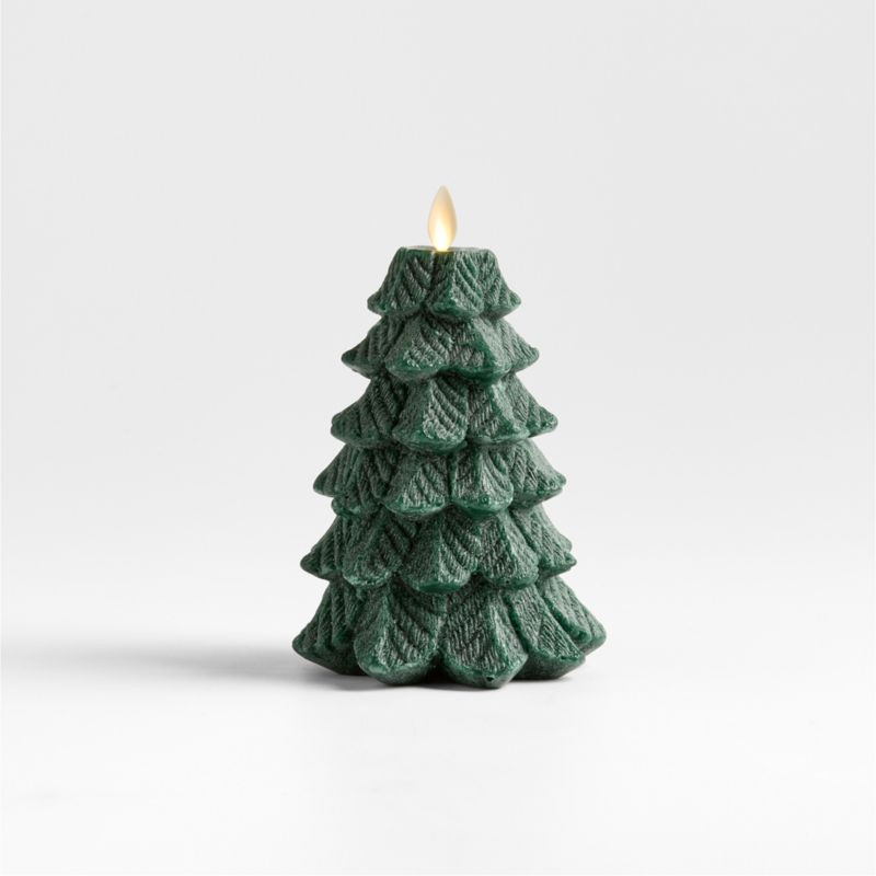 Flameless Flicker Green Tree Candle Small 7" | Crate & Barrel | Crate & Barrel