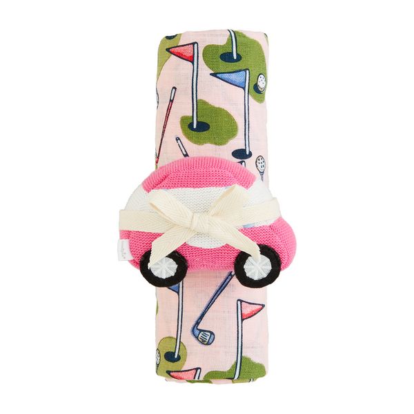 Pink Golf Swaddle And Rattle | Mud Pie