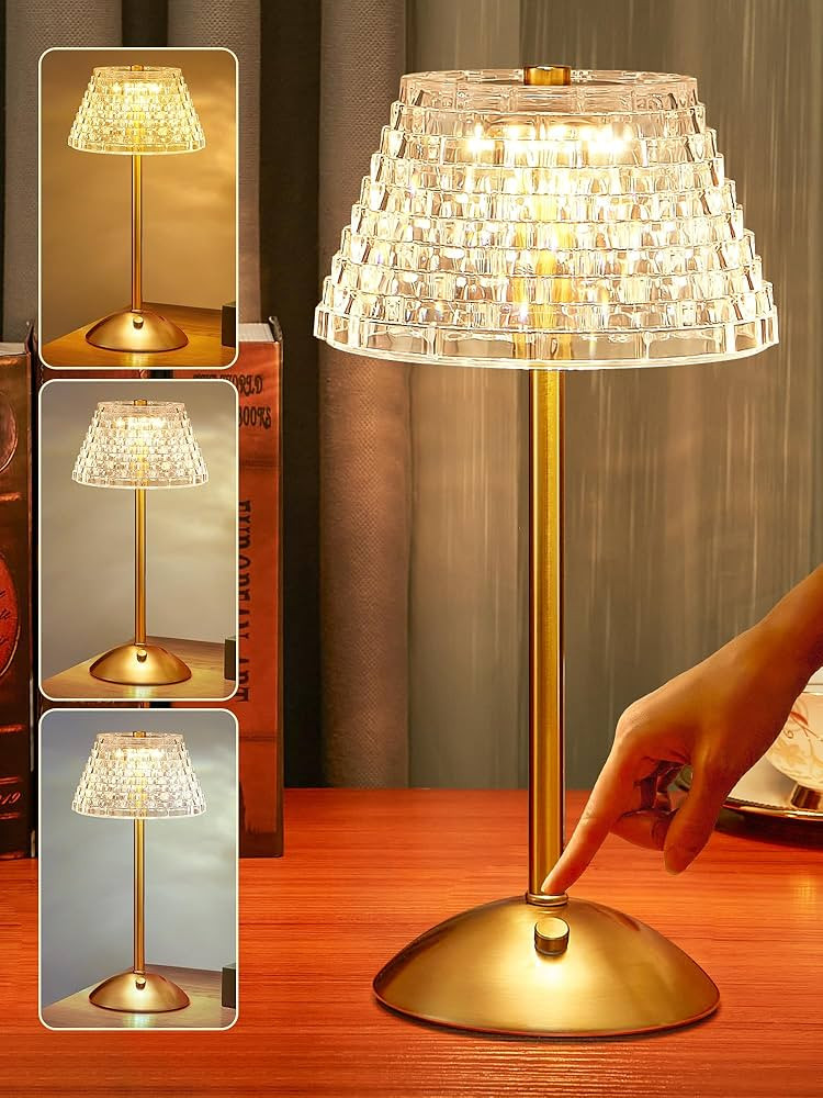 Crystal Lamp for Bedroom,500 Lm Small Lamps for Small Spaces,3 Colors Dimmable Touch Lamps for Be... | Amazon (US)