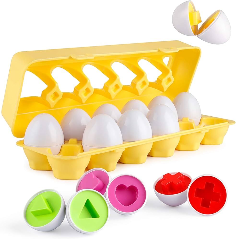 Coogam Matching Eggs 12 pcs Set Color & Shape Recoginition Sorter Puzzle for Toddlers Easter Trav... | Amazon (US)